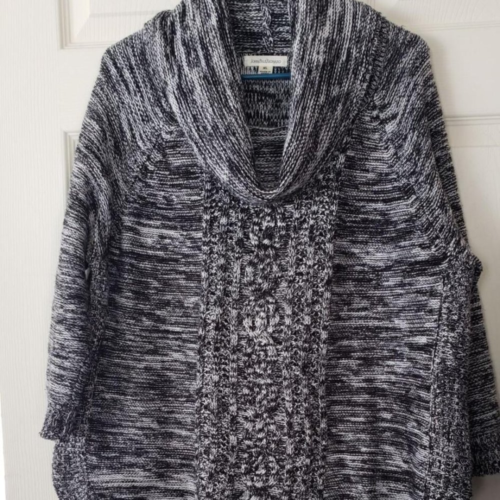 JOHN PAUL RICHARD Cowi Neck 3/4 Sleeve Curved Hem Sweater Black White Sz XL